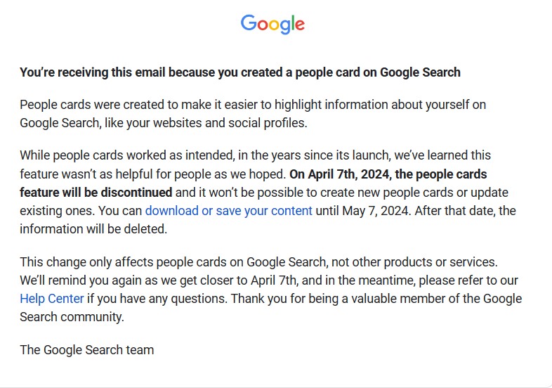 google search card email update 